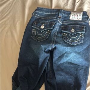 True Religion Blue Boot Cut Jeans with Decorative Stitching